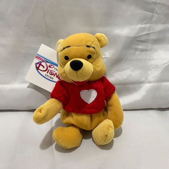 1990’s Disney Store Official Winnie the Pooh Red Sweater Stuffed Bean Plush 8 In - Picture 2 of 6